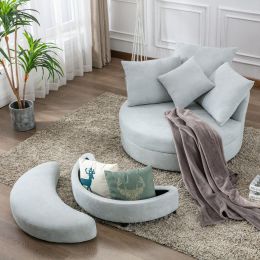 Orisfur. 360������ Swivel Accent Barrel Chair with Storage Ottoman & 4 Pillows, Modern Linen Leisure Chair Round Accent