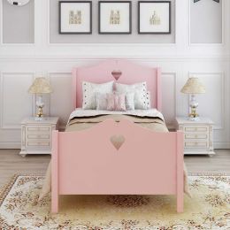 Twin Size Wood Platform Bed with Headboard,Footboard and Wood Slat Support