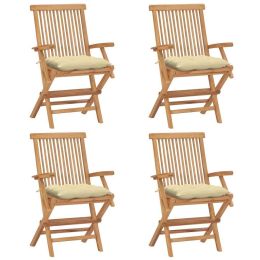 Patio Chairs with Cream White Cushions 4 pcs Solid Teak Wood