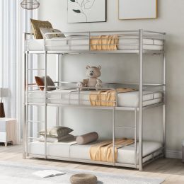 Metal Twin Size Triple Bunk Bed, Silver