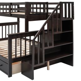 Stairway Twin-Over-Full Bunk Bed with Drawer; Storage and Guard Rail for Bedroom; Dorm; for Adults; Espresso color( old sku: LP000219AAP )