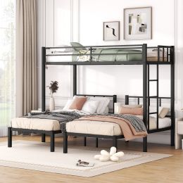 Twin over Twin & Twin Bunk Beds for 3, Twin XL over Twin & Twin Bunk Bed Metal Triple Bunk Bed, Black(Pre-sale date: October 31st)