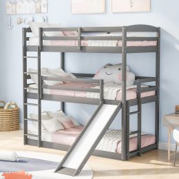 Twin over Twin over Twin Adjustable Triple Bunk Bed with Ladder and Slide,Gray(OLD SKU:SM000508AAE)