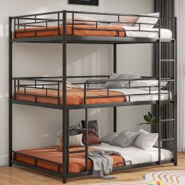 Metal Full Size Triple Bunk Bed, Black