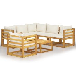 7 Piece Patio Lounge Set with Cushion Cream Solid Acacia Wood